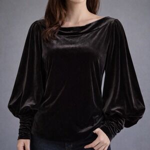 New With Tags - Ralph Lauren Velvet Balloon Sleeve Top | Size M | Black